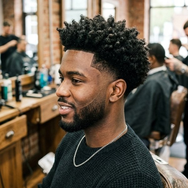 Thick Curly Taper Fade