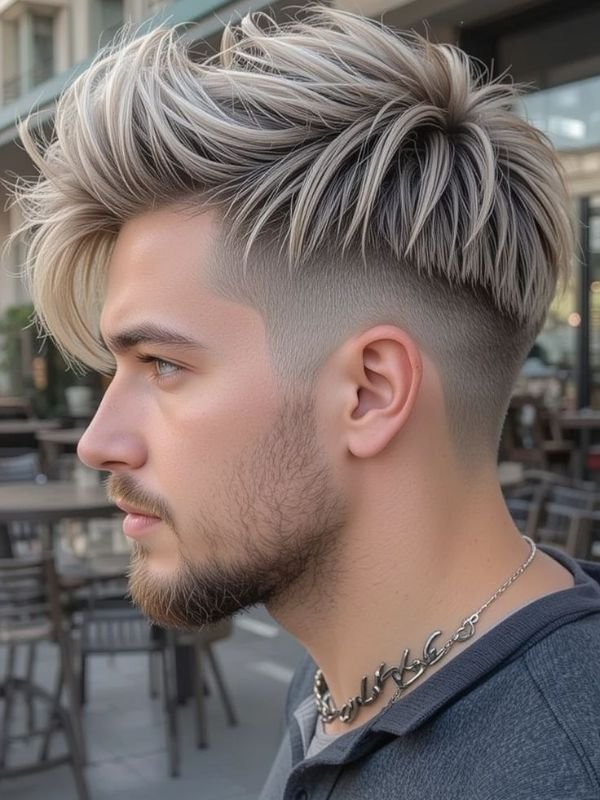 Blonde Low Taper Fade Quiff Haircut