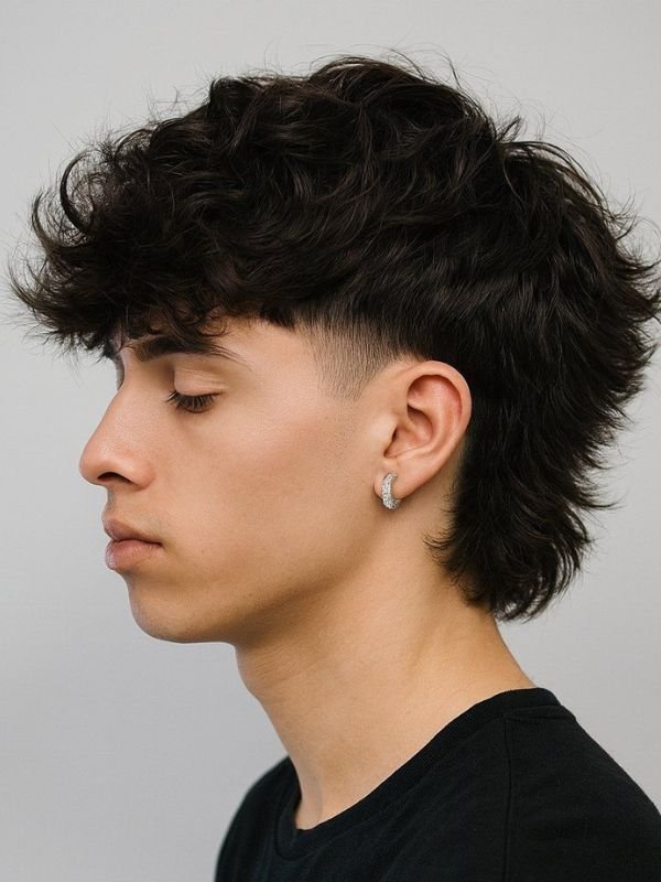 Curly Low Taper Fade Modern Mullet Haircut