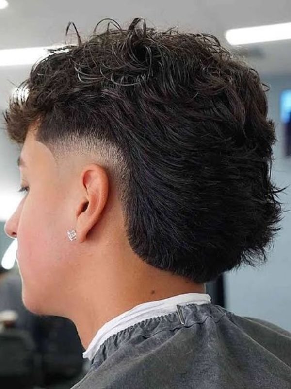 Straight Hair Low Taper Fade Modern Mullet Haircut