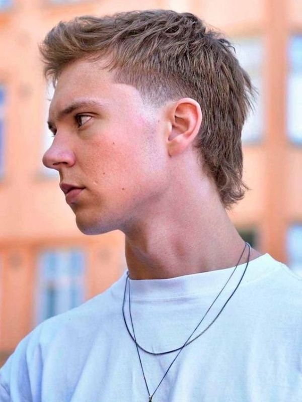 Blonde Low Taper Fade Modern Mullet Haircut