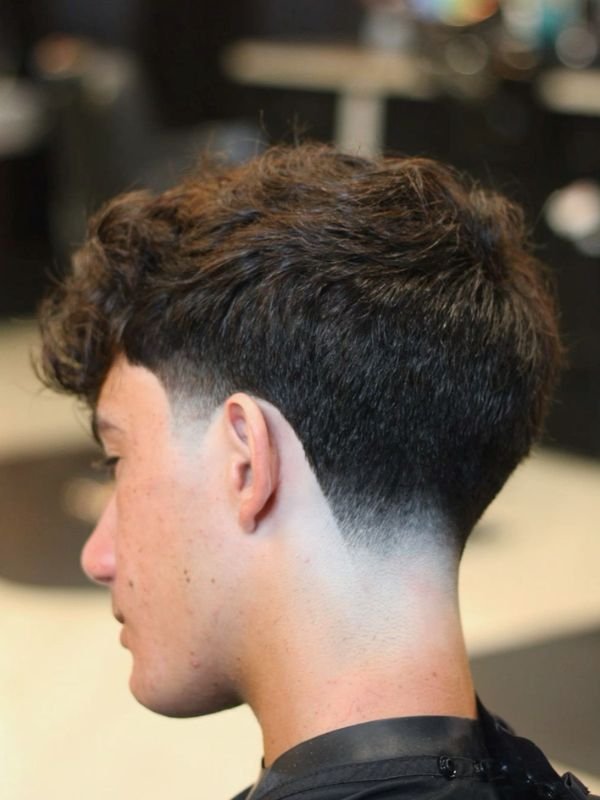Low Taper Fade Modern Mullet with Textured Fringe