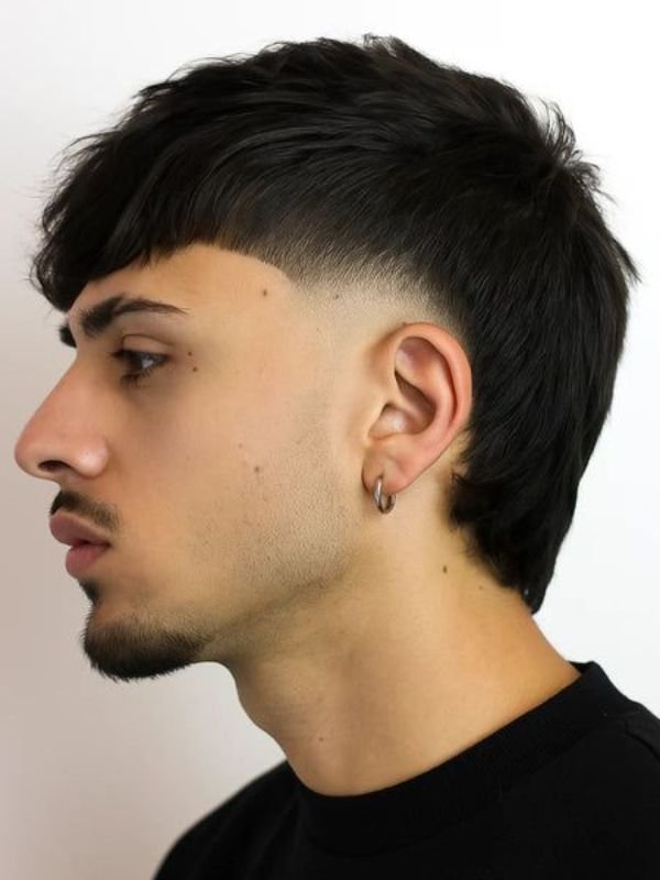 Low Taper Fade Modern Mullet with Side Part