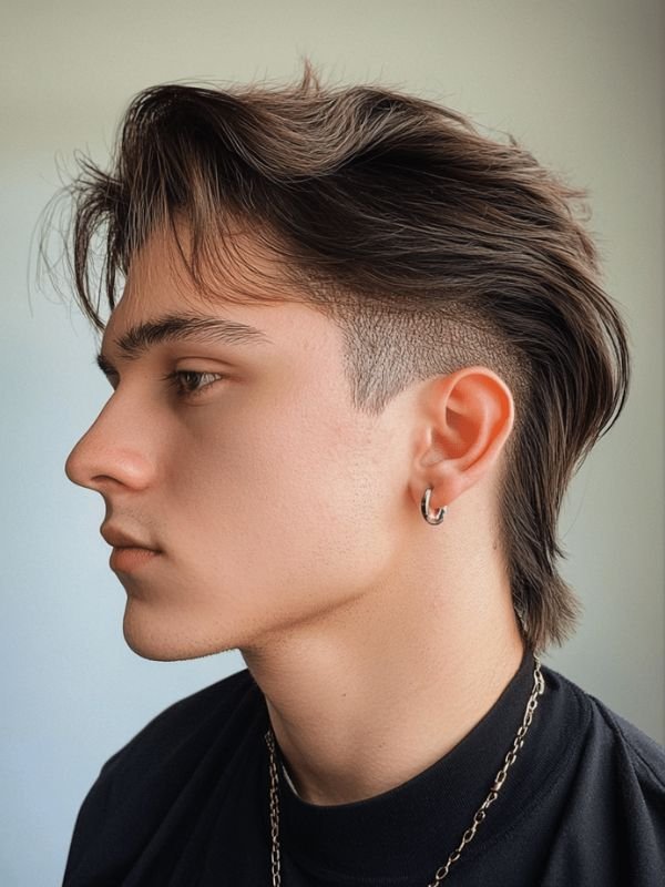Low Taper Fade Modern Mullet with Middle Part