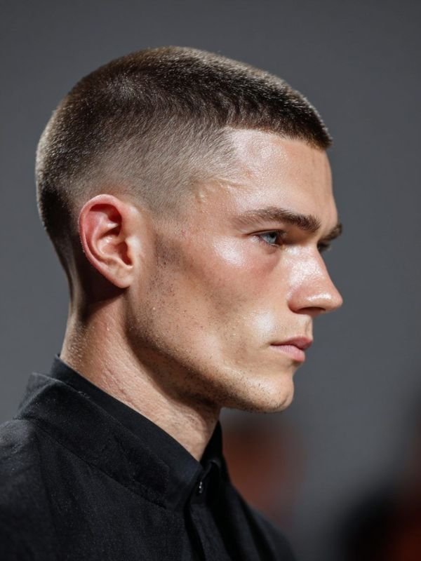 Buzz Cut with Hard Part and Low Taper Fade