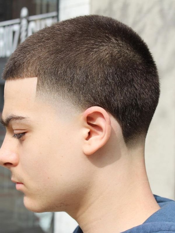 Buzz Cut with Line Up and Low Taper Fade