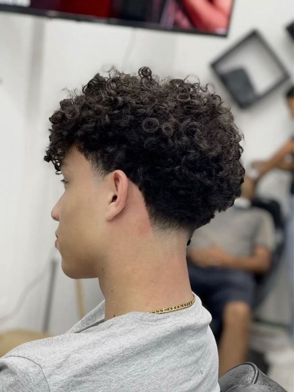 Curly Fringe with Low Taper Fade