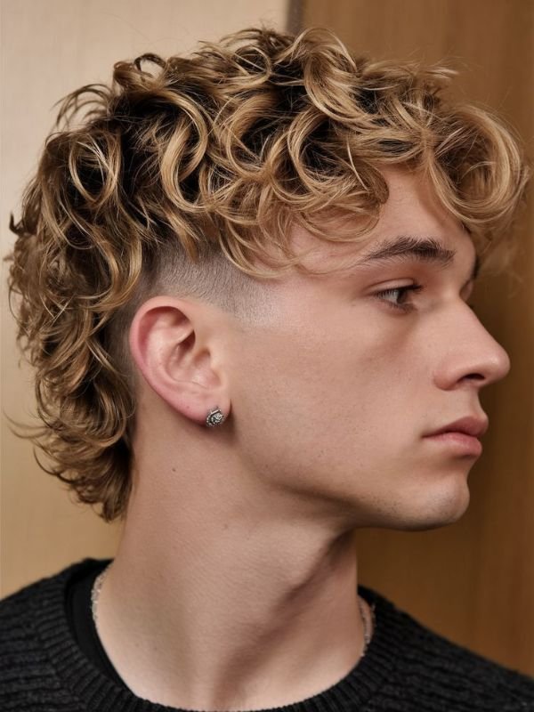Curly Hair Low Taper Fade Middle Part