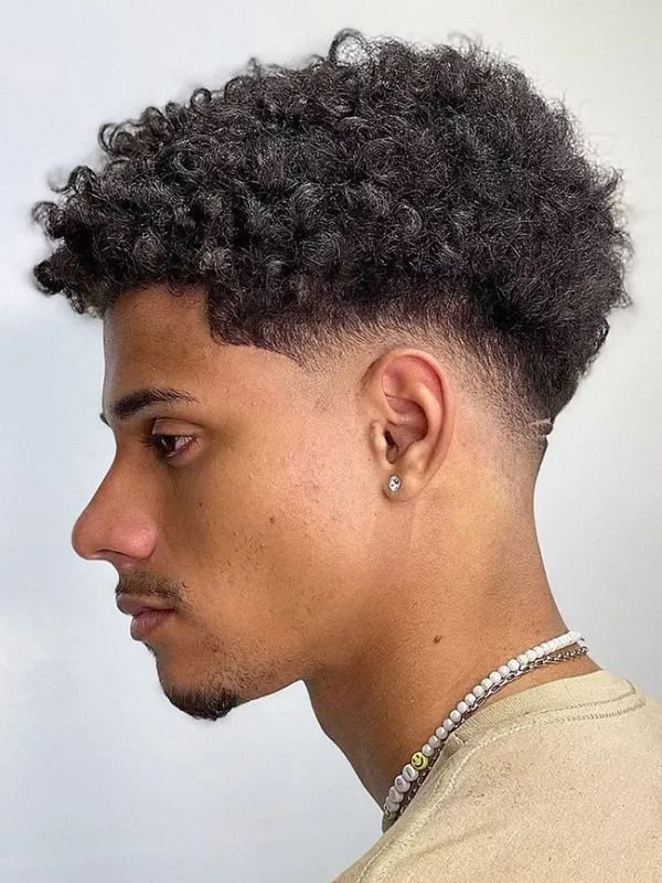 Curly Low Taper Fade Black Haircut