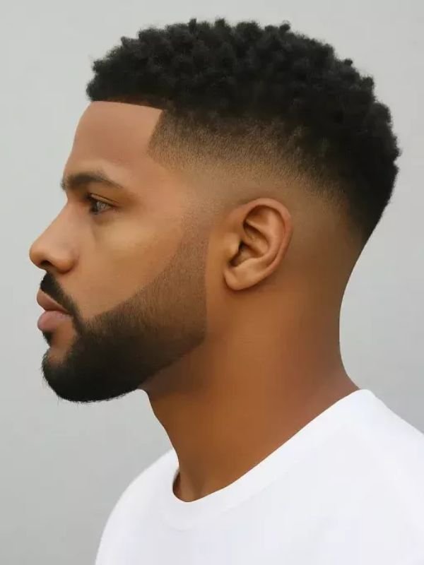 Low Taper Fade Black Haircut with Beard