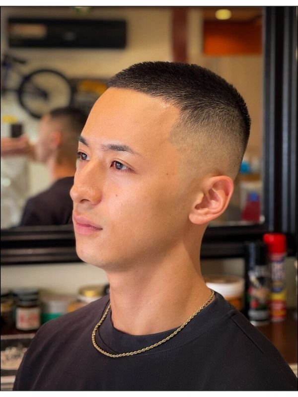 Low Taper Fade Buzz Cut for Asian Men