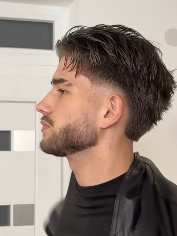 Low Taper Fade Caesar Cut with Beard