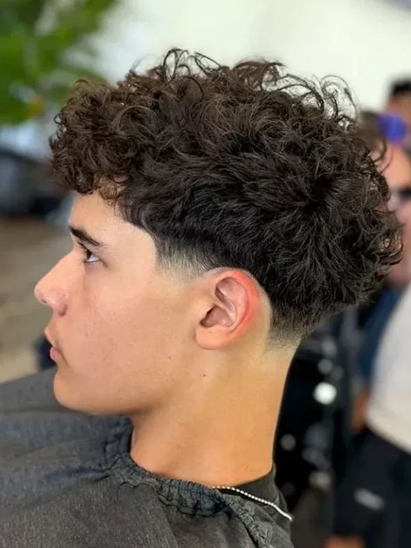 Low Taper Fade Curly Hair Messy