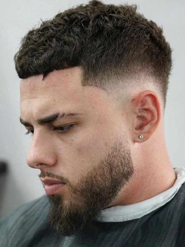 Low Taper Fade French Crop with Beard