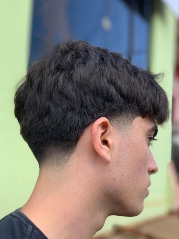 Low Taper Fade Middle Part Straight Hair