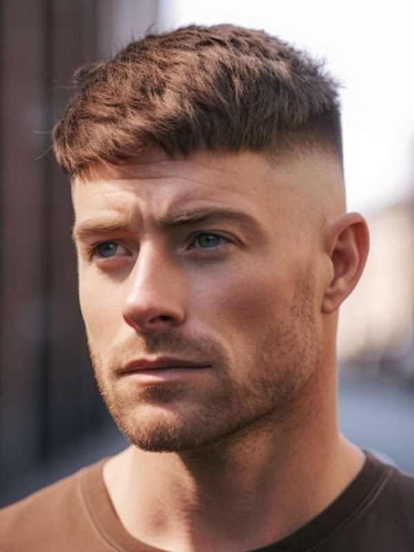 Low Taper Fade Middle Part with Fringe
