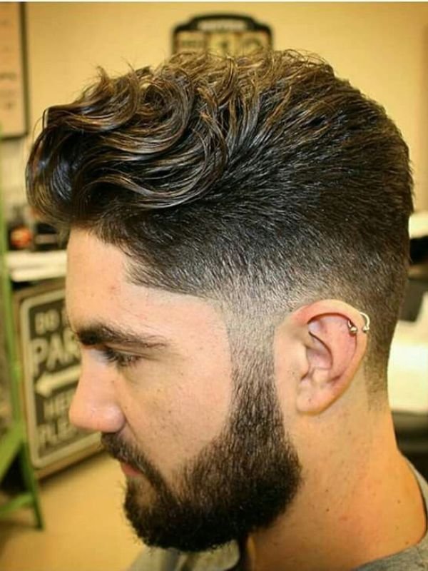 Low Taper Fade Quiff for Curly Hair