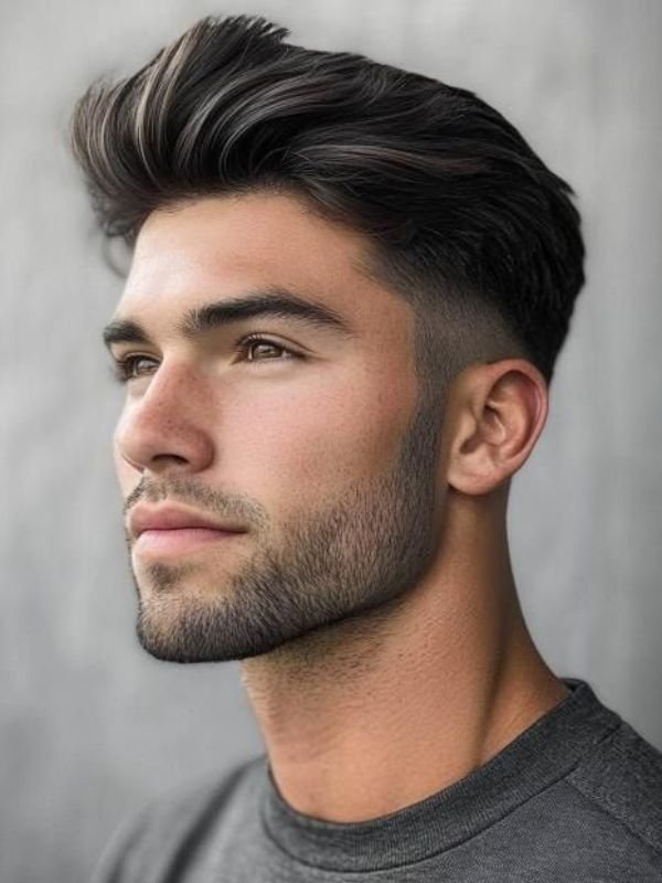 Low Taper Fade Quiff for Straight Hair