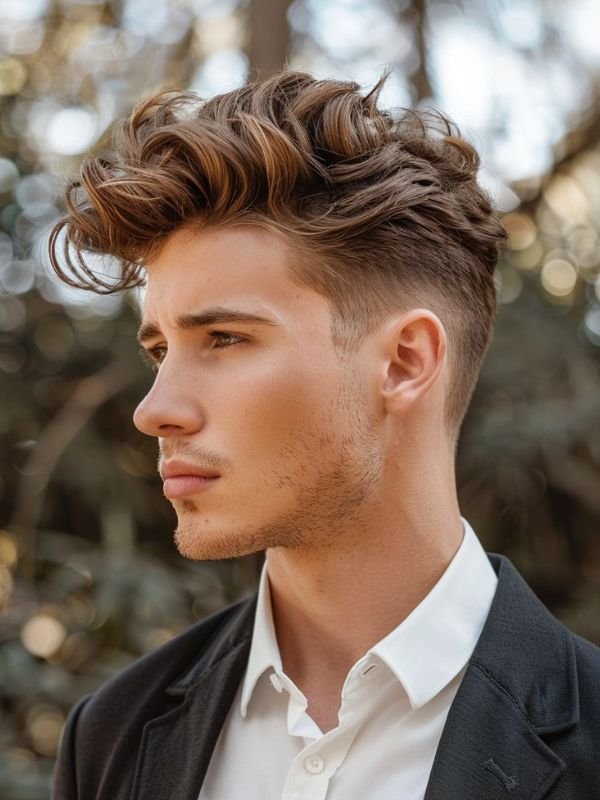 Low Taper Fade Quiff for Wavy Hair