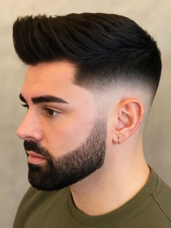 Low Taper Fade Quiff with Beard