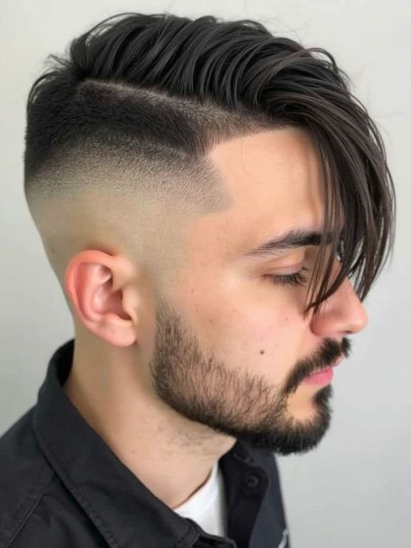 Low Taper Fade Side Part with Hard Part