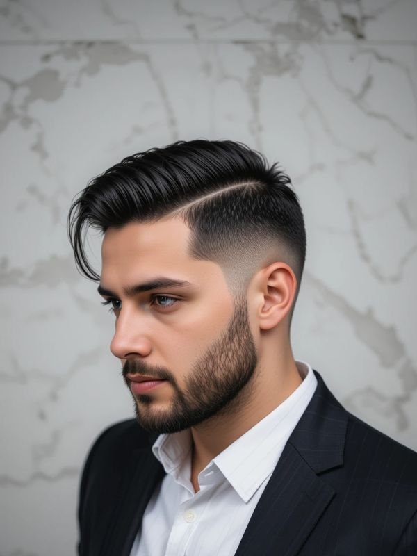 Low Taper Fade Side Swept Quiff