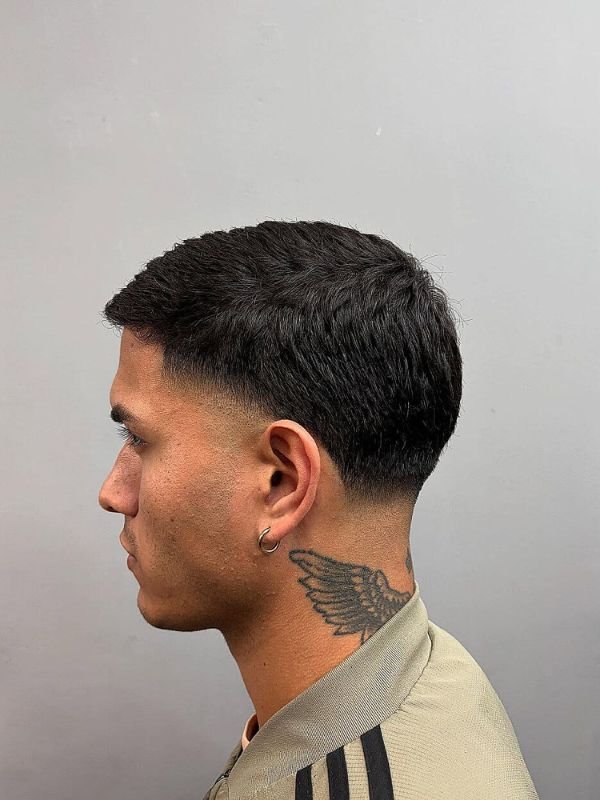 Textured Crop Low Taper Fade Black Haircut