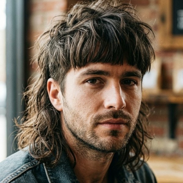 Rugged Messy Mullet with Thick Fringe