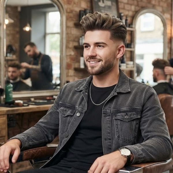 Youthful Short Quiff with Drop Fade and Beard